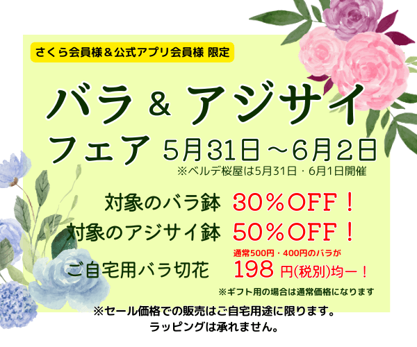 【5月31日(土)~6月2日(月)】バラ・アジサイフェア開催!!